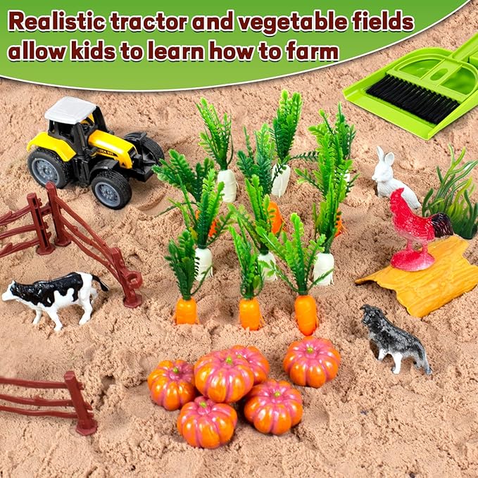 Sensory Bins Farm Animals Toys for Toddlers,Sensory Toys Play Sand Art Kit with Sandbox & Farm Animals & Tractor Playset,Indoor Outdoor Beach Toys for Boys Girls 3 4 5 6 7 Christmas Birthday Gift