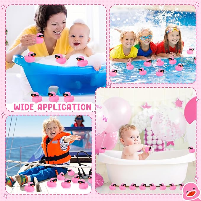Sosation 36 Packs Mini Rubber Ducks with Sunglasses Sets 2.2 Inch Bath Squeaky Rubber Duckies Cute Float Bathtub Toys for Christmas Birthday Party Favors Class Prizes Car Decor(Pink)
