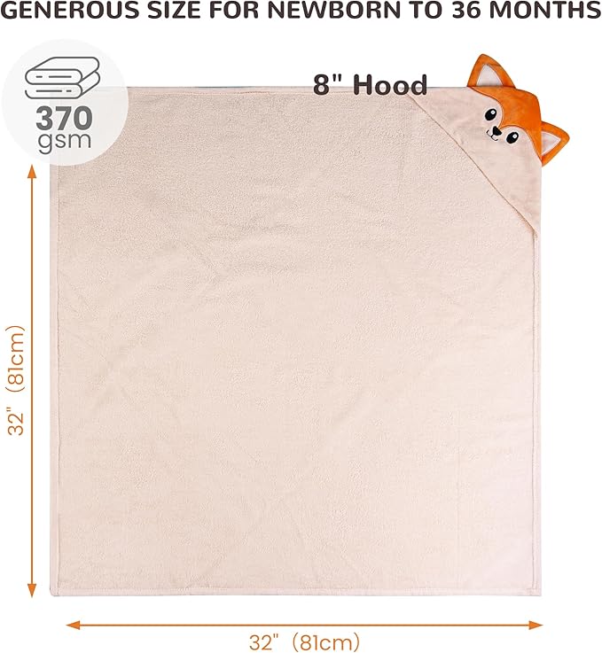 Viviland 2 Pack Hooded Baby Towels, Soft 100% Cotton Baby Bath Towels with Hood, Extra Thick and Absorbent, Essential for Newborns, Kids, Infants - Girls and Boys (Fox & Rabbit)