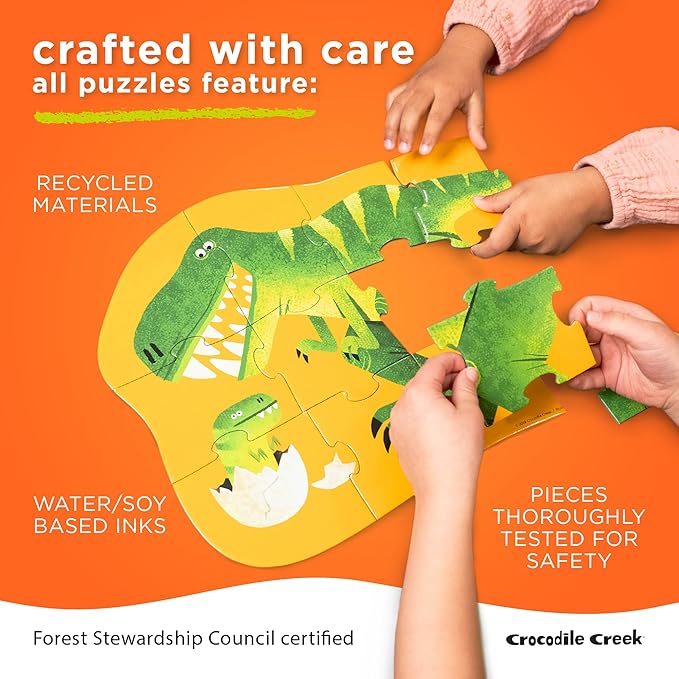 Crocodile Creek 100-Piece Jigsaw Puzzle for Kids Ages 5 and Up - Fun and Educational Table or Floor Holographic Foil Puzzle - Heavy-Duty Box for Storage - Dinosaur World - 24" x 18" Finished