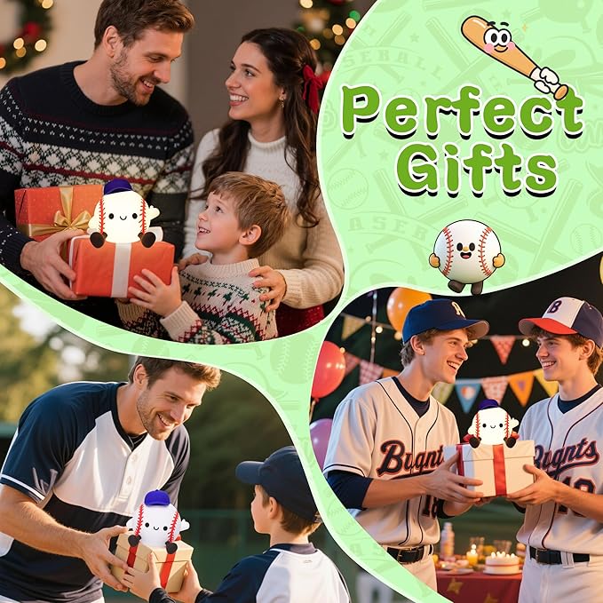 Baseball Night Light, Dimmable Silicone Touch Lamp with USB Rechargeable Soft Glow Bedside Lamp for Boys Bedroom Decor, Baseball Gifts for Boys Sport Fans Birthday Xmas
