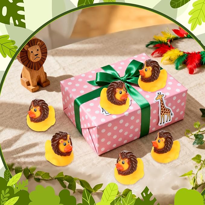 Jexine 24 Pieces Rubber Ducks 4 Styles Assorted Rubber Fun and Adorable Gifts Birthday Party Supplies Bathtub Floating Ducking Reward Gift Bag Filler(Lion Style)