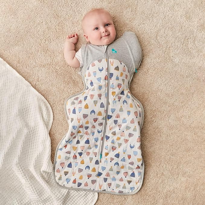 Love to Dream Swaddle UP Transition Bag Warm 2.5 TOG, White Happy Hats, Large 19-24 lbs, Patented Zip-Off Wings, Gently Help Baby Safely Transition from Being Swaddled to Arms Free Before Rolling Over