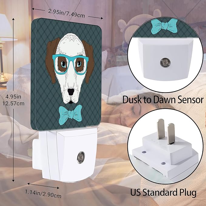 Dog,Hipster Portrait Dog Night Light, Dusk to Dawn Smart Sensor Nightlight for Bedroom Bathroom Kitchen Hallway Stairs Hallway, Plug-in, Energy Efficient Decor Desk Lamp Gifts