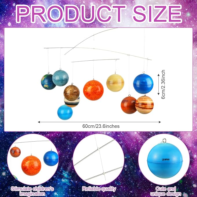3D Solar System Mobile Hanging Planets Solar System Decor Educational Planets Model Large Space Nursery Decor for Boys Girl Space Themed Gift