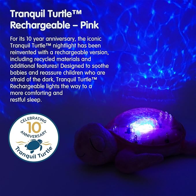 ﻿Cloud b Ocean Projector Nightlight with 2 White Noises & 2 Soothing Sounds | Adjustable Settings | Cry Sensor | Tranquil Turtle - Pink (Rechargeable)