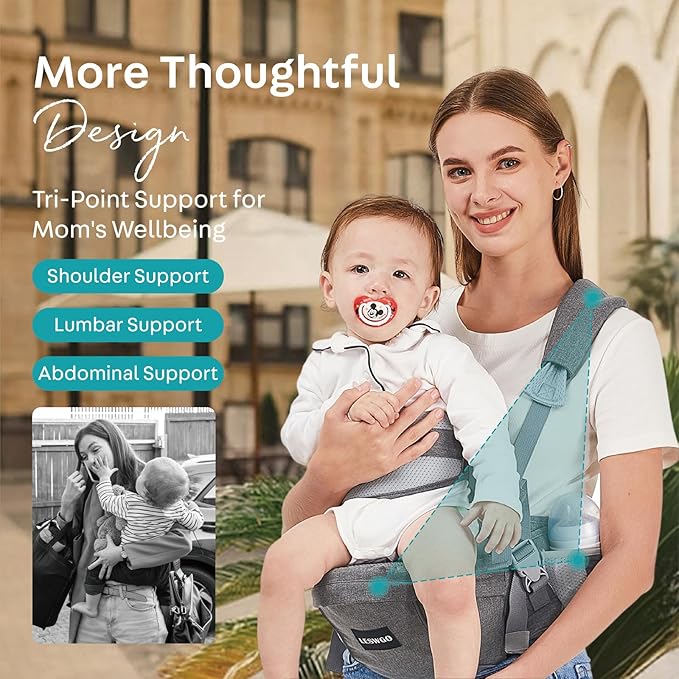 Baby Hip Carrier, Ergonomic,Baby Holder Carrier with Multiple Pockets & Shoulder Strap for Newborns & Toddlers -Gray