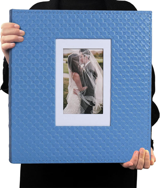 RECUTMS Photo Album 4x6 Holds 500 Photos Black Inner Page Button Grain Leather Larger Capacity Horizontal and Vertical Photos Wedding Pictures Album Birthday Christmas Baby Family Photo Book(Blue)