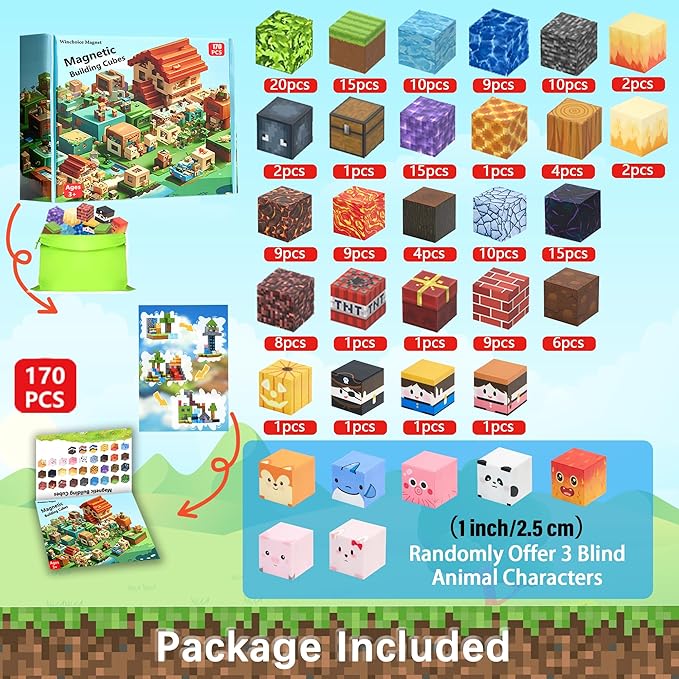 Magnetic Blocks,170PCS Magnetic Building Blocks Upgraded Sensory Toys Construction Set,Magnets Cubes Building Toys for Kids Games,Toddler Montessori Stacking Magnets for 3+ Boys Girls Birthday Gifts