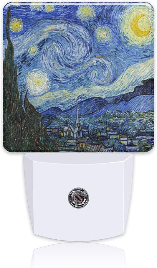 Starry Night Oil Painting Night Light with Dusk to Dawn Sensor for Kids, Rooms, Hallways, Kitchens, Bathrooms, Nurseries, Stairs