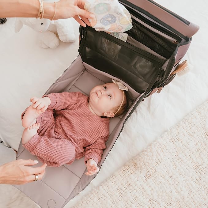 PAPERCLIP Diaper Bag Backpack with Patented Changing Station - Unisex Baby Bag for Travel - Large Eco-Friendly Diaper Bags for Mom and Dad (Baked Oak)