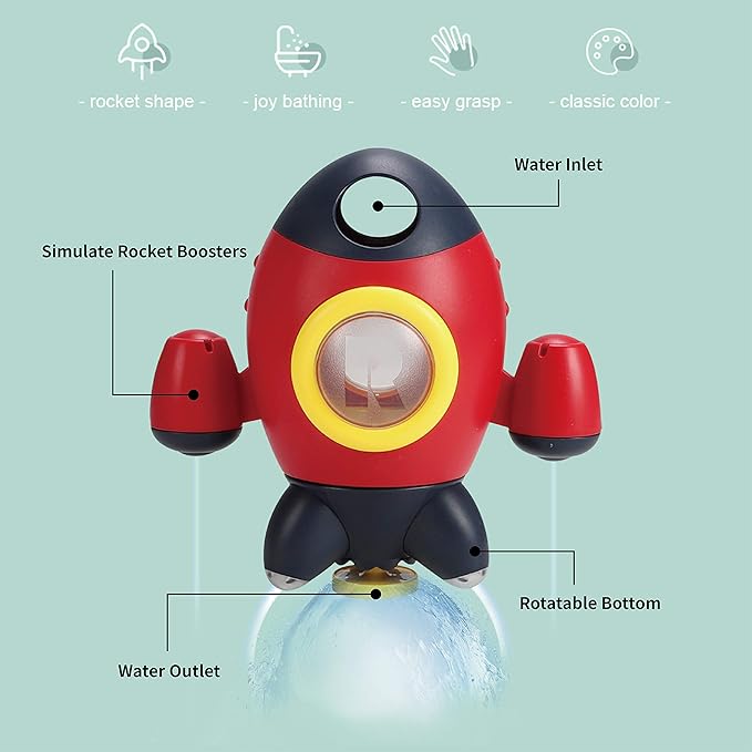 Bath Toys, Space Rocket Bath Toys for Toddlers 1-3, Spray Water Baby Bathroom Toys with Rotating Fountain, Shower Bathtub Toys for Toddlers Aged 18 Months 2 3 4 5 Years Old Kids Boys Girls