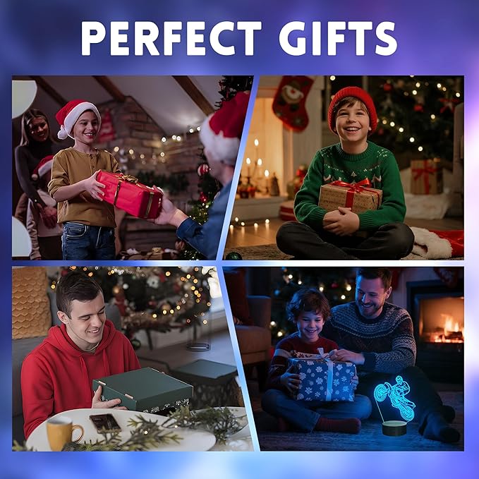 Dirt Bike 3D Night Light, LED Illusion Optical Lamp With16 Colors Changes & Remote Control & Timer, Motorcycle Room Decor, Birthday Christmas Gifts for Boys Girls Kids Men