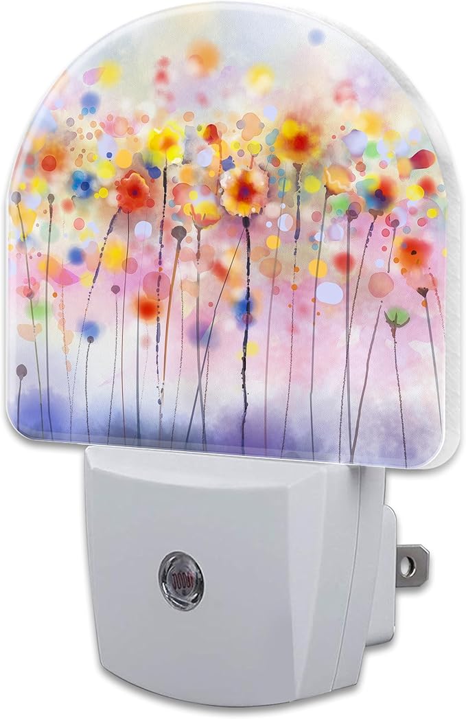 Abstract Watercolor Flowers Night Light Plug into Wall, Blooming Cherry Tree Dusk to Dawn Night Light Plug in,0.5w Energy Saving Sleep Friendly NightLight for Kids Boys Girls Home Decor