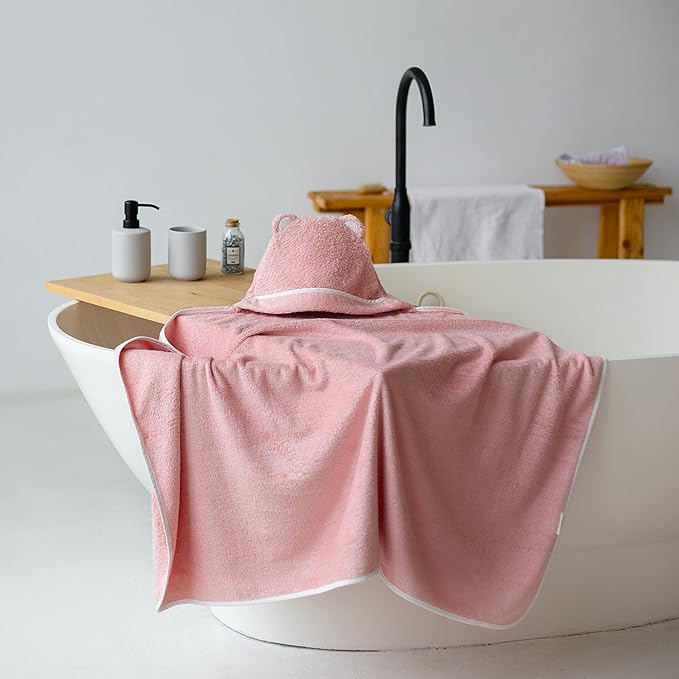 Premium Baby Bath Towel - Rayon Made from Bamboo Hooded Baby Towels - Newborn Baby Towel with Hood - Large Hooded Towel for Newborn Infant Boy Girl (Pink)
