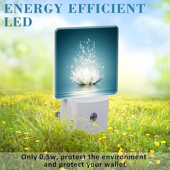 Magic Lotus Flower on Water Night Light Plug into Wall with Dusk to Dawn Sensor Cute Nightlight for Kid Girls Boys Women Men Room Decor, Hallway, Kitchen, Bathroom, Nursery, Stairs