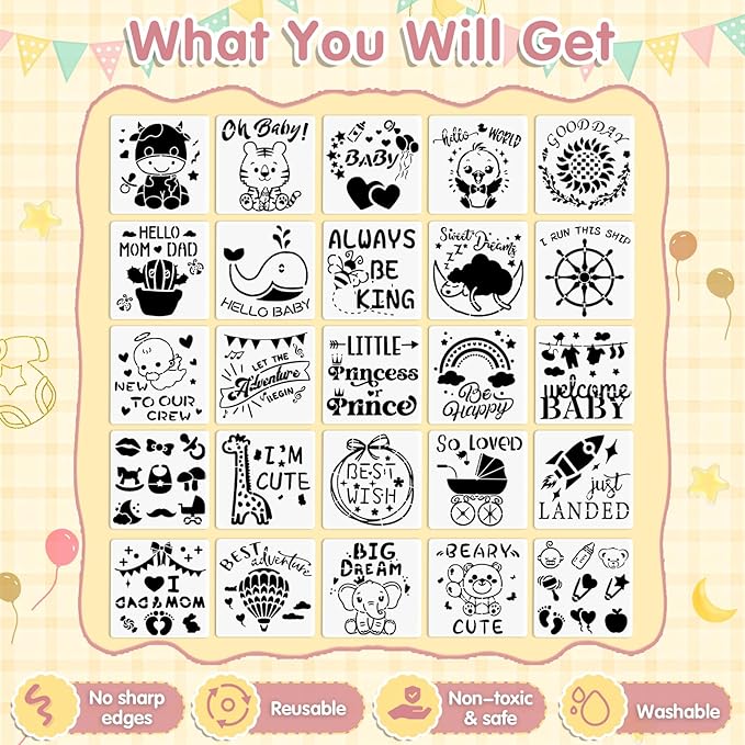 162Pcs Baby Shower Game Decorations Kit with Bibs, Fabric Markers, Wooden Sign, Bodysuits & Tags