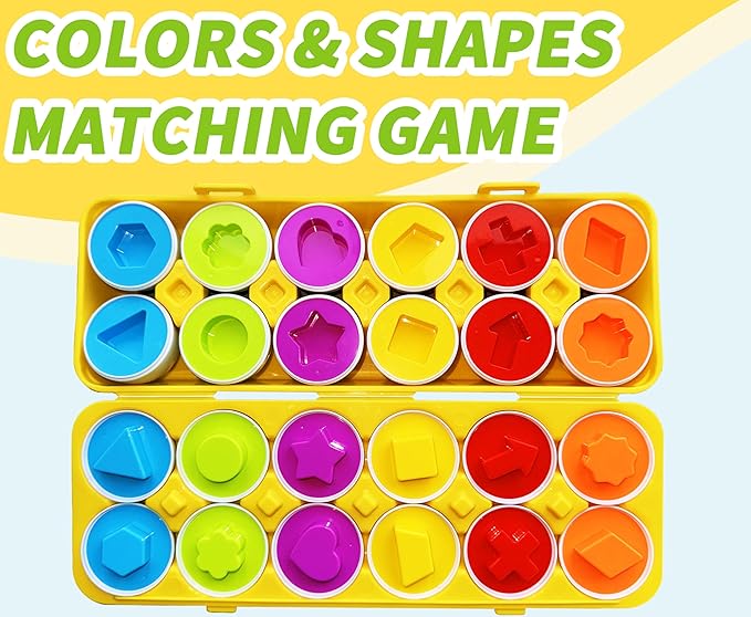 Matching Eggs for Toddlers 1-3, 12 Pcs Set Shape Sorter Puzzle Color Sorting Learning Fine Motor Skills Game, Sensory Educational Montessori Toys Gift for 1 2 3 Year Old Kids Baby Boys Girls