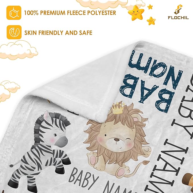 FLOCHIL Personalized Baby Blankets, Custom Baby Blanket - Baby Blanket with Name for Boys, Best Gift for Newborn Elephants Flush Fleece (30x40) (Monogram)