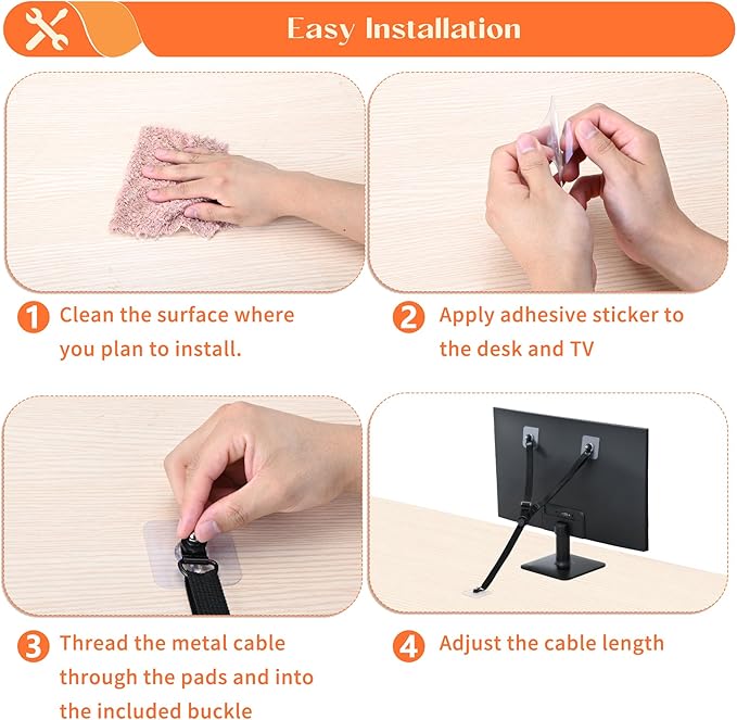 TV Safety Straps Adjustable, Adhesive Anti-Tip Furniture Anchor for Flat Screen, TV and Furniture Safety Straps for Baby Proofing, Black