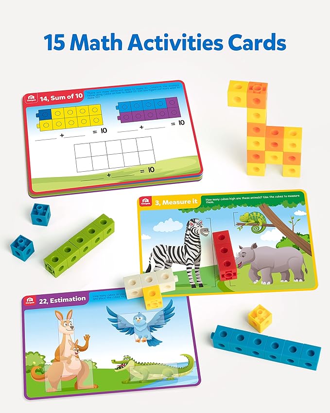 Coogam Math Manipulatives, Math Game for Kids 3-8 with Number Counting Snap Linking Cube, 1st Grade Math Flashcards Toy Gift for Preschool Learning