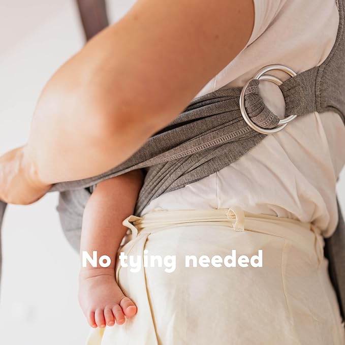 CuddleCarry™ Pre-Wrapped Baby Ring Sling by CuddleBug - Adjustable, Lightweight Baby Carrier Wrap - Ergonomic Front Carry for Newborn to Toddler (0-36m, 8-35 lbs) - Gray