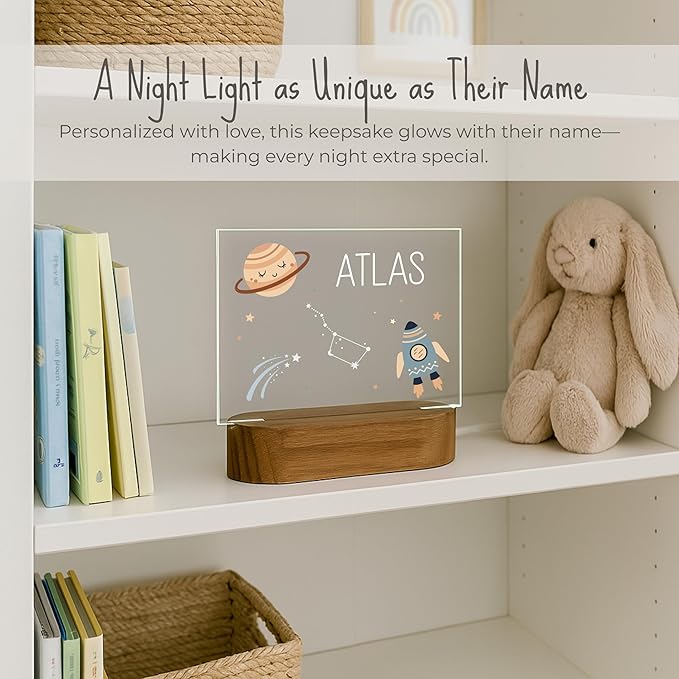 Personalized Space Baby Night Light for Kids | Custom Name Space Nursery Decor | Cute 7-Color Plug-in LED Rectangular Nightlight | Custom Baby Shower Gifts for Newborns, Toddlers, Girls, Boys 2-10