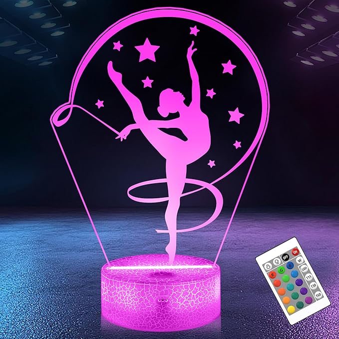 Gymnastics Stuff Gifts for Girls,Artistic Gymnastics 3D Night Light Illusion Lamp for Kids Women Friends Coach Gymnast Birthday Christmas Gifts,16 Colors Lighting with Remote