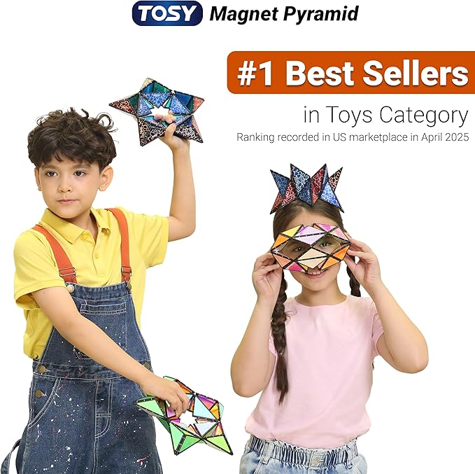 TOSY Magnet Pyramid - 1 Cube Transforms into 1 Billion Shapes, 12 Pieces, 243 Rare Earth Magnets, Glowing, Christmas Stocking Stuffers Gift for Kids, Creative Puzzle STEM Toy, Mixed Set