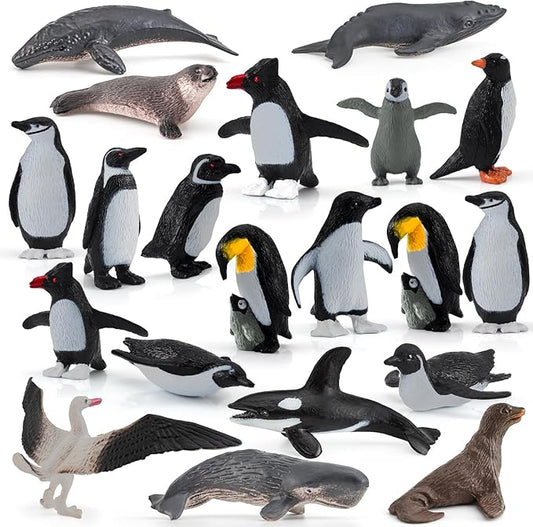 21PCS Antarctica Penguin Figurines Toy Playset Realistic Arctic Penguins Sperm Whale Toys Christmas Birthday Party Supplies Decorative Accessory