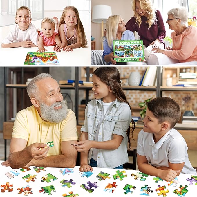 LELEMON Puzzles for Kids Age for 3-5,24 Large Piece Animal Puzzles for Toddler Kids,Children Learning Educational Puzzles Toys for Boys and Girls(6 Packs)