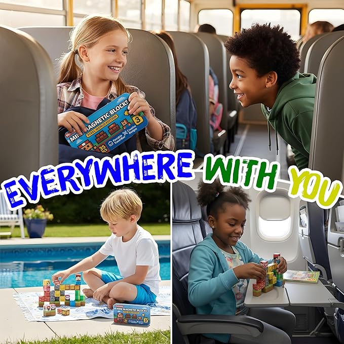 35PCS Pixel World Edition Mini Magnetic Blocks – Creative 3D Building Cubes, STEM Educational Travel Magnet Toy with Iron Box, Safe Learning Gift for Kids Ages 3–8, Boys & Girls