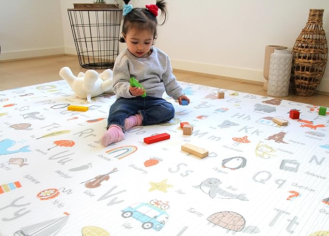 Cushmat Stylish Reversible Foam Play Mat (Large, Alpha - Palm Gray) - Soft, Waterproof, Durable Play mat for Infants, Babies, Toddler, Kids & Grownup - 6.5ft x 4.5ft