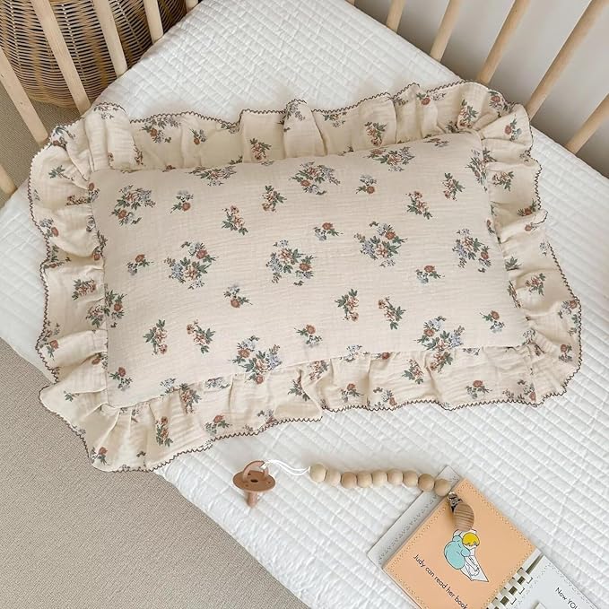 BuLuTu Kids Toddler Muslin Pillowcase Girls Boys Shabby Chic Floral Pillow Cases for Standard Pillow 20"x26", Kids Cotton Pillow Covers, 1 Pack, Envelope Closure, Machine Washable