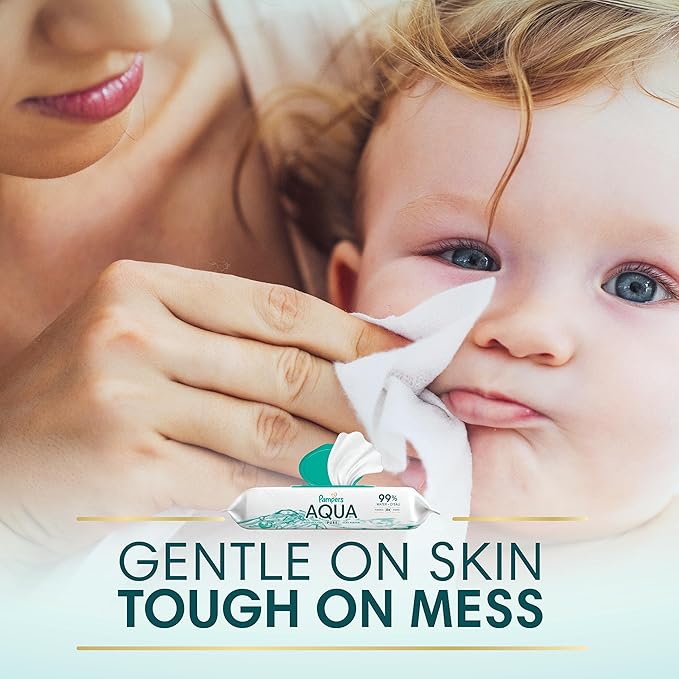 Pampers Aqua Pure Baby Wipes, 99% Water, Fragrance Free, 896 Baby Wipes Total (16X Flip-Top Packs) [Packaging May Vary]