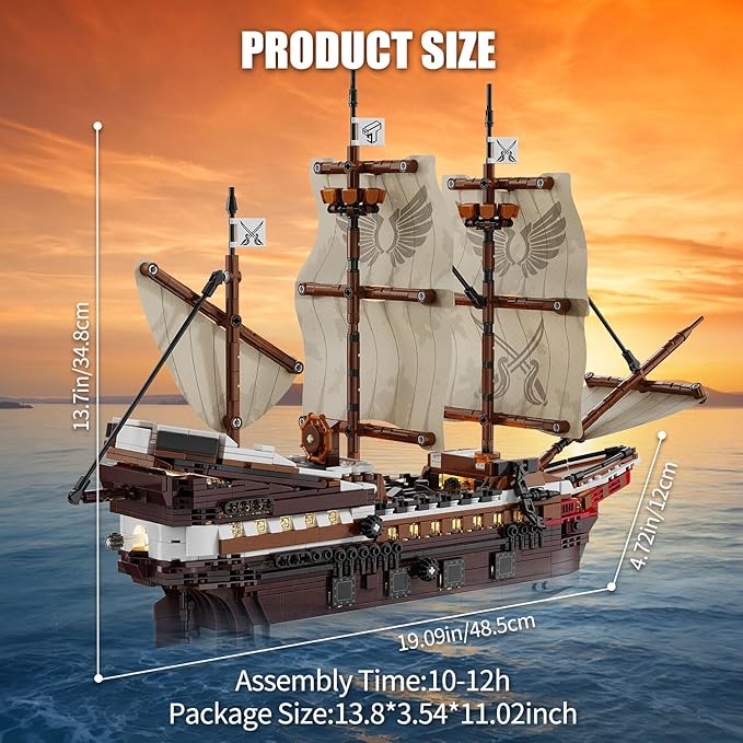 TYCOLE Pirate Ship Building Set with Lights - Mayflower Ship Model Toy,Great Home&Office Decoration for Pirates Fans,Idea Choice for Adults and Boys Aged 8-14 as Birthday, Christmas Gifts(2076PCS)