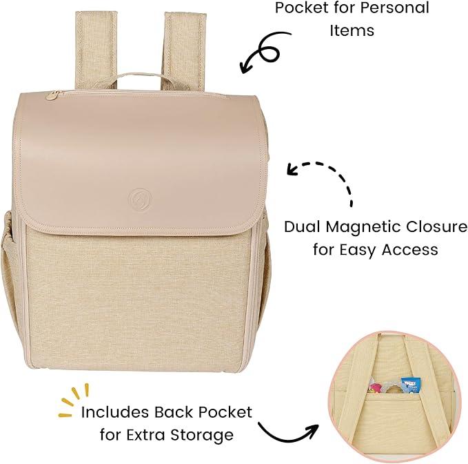 Diaper Bag Backpack Convertible - 800D Reinforced Stitching -Full Open Cabinet and Padded Changing Station, Removable Caddy with Two Drink Holders and Angled Cell Phone Storage for Viewing, Black