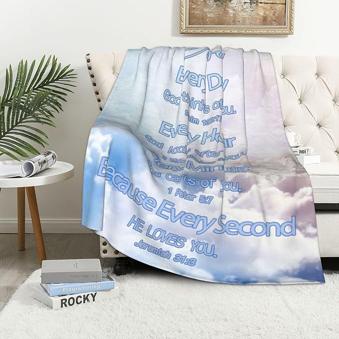 Custom Blanket Bible Verse Blanket with Inspirational Thoughts and Prayers Religious Throw Blanket Soft Lightweight Cozy Plush Warm Blankets for Women Men Christmas Birthday Christian Gifts