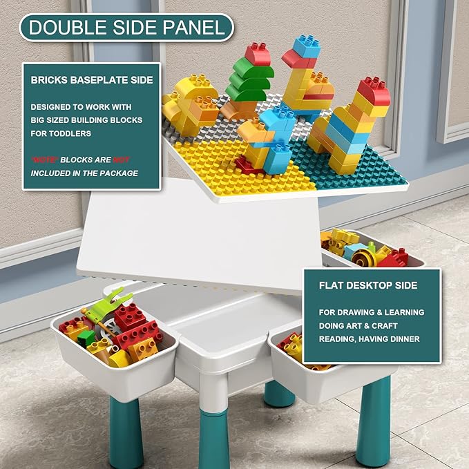 Small Activity Table for Toddlers 1-3, Kids Sensory Table for Playing Building Blocks, Marble Run Toy, Sand & Water, Color Dough, Art & Craft, Drawing & Learning (Small)