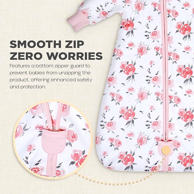 Mama Cheetah Baby Sleep Sack with Sleeves, 0.5 TOG Organic Cotton Wearable Blanket and Two-Way Zipper, Swaddle Transition Long Sleeve Sleeping Bag for Newborn Infant Toddler, 0-6 Months