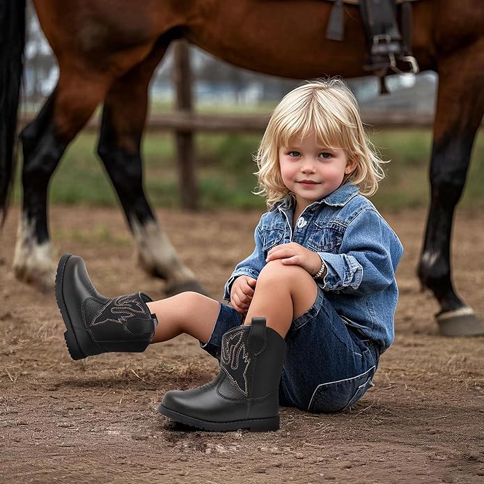Blikcon Toddler Cowboy Boots for Boys Girls Baby Infant Cowgirl Boots Round Toe All Seasons 6-36 Months (Infant/Toddler)