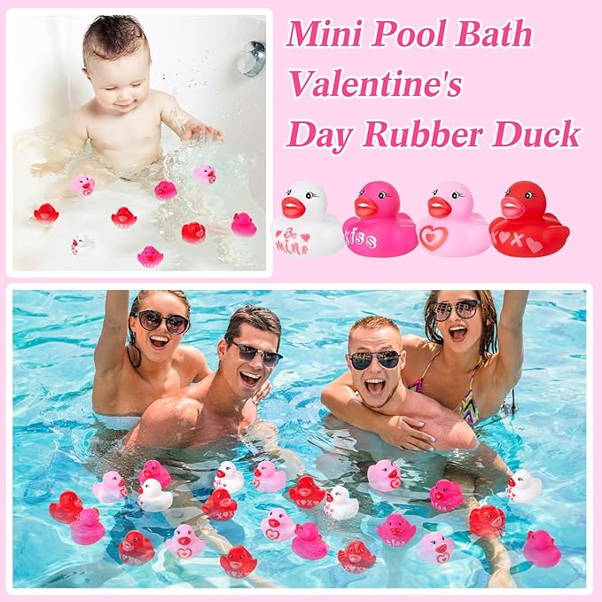 400 Pcs Valentine's Day Rubber Ducks Assorted Mini Rubber Duckies Pool Bath Ducks Toys for Party Favors Classroom Exchange Gifts