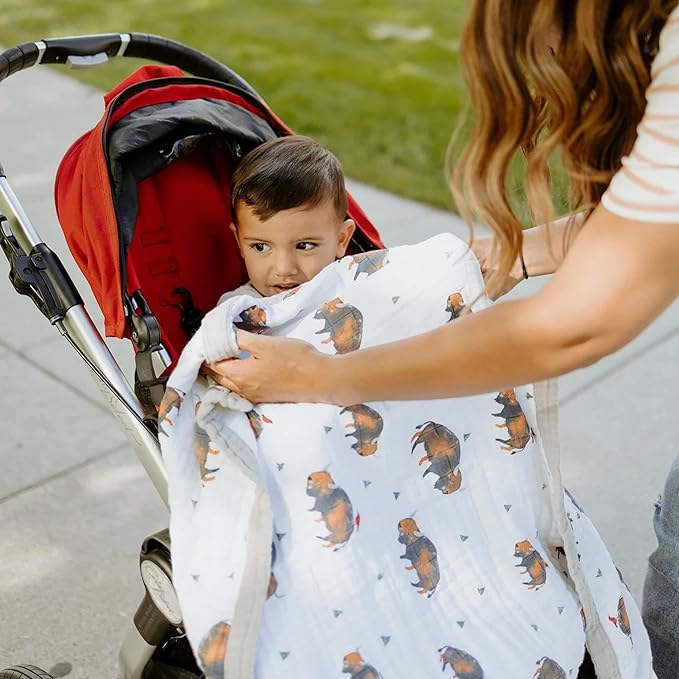 Little Unicorn Newborn Receiving Quilt | Ultra- Soft, Multi-Layered Muslin Fabric | Gift for Newborns & on-The-go (Bison)