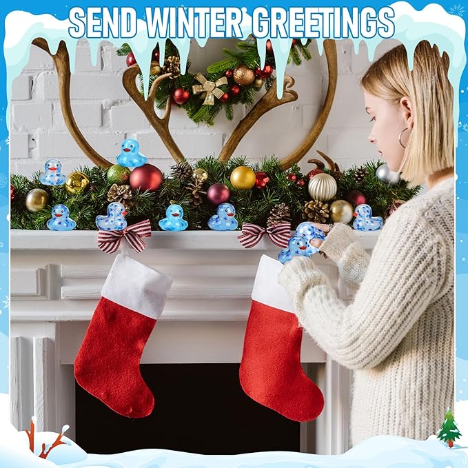 100 Pcs Winter Rubber Ducks Bulk Squeaky Floating Bath Snowflakes Duck Toys for Birthday Christmas Party Gifts Supplies Class Prizes Decorations Party Favors