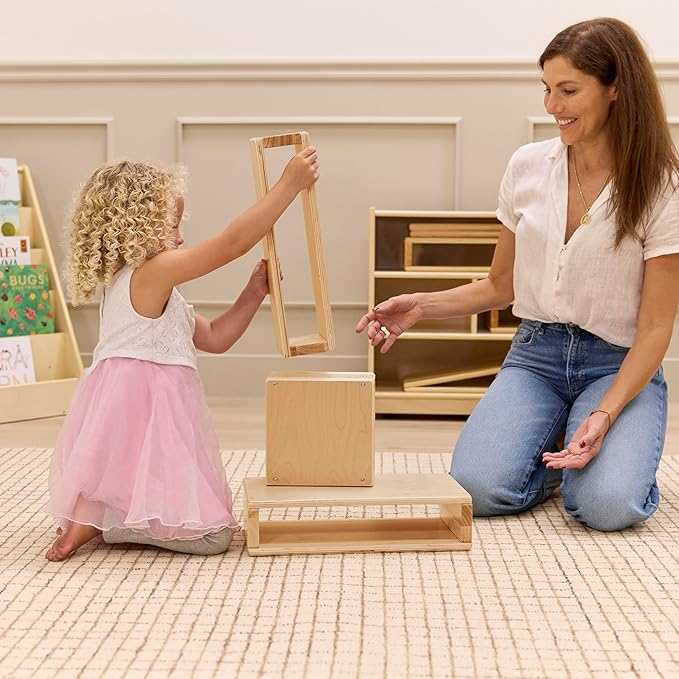 Hollow Building Blocks, Wooden Playset, Natural, 18-Piece