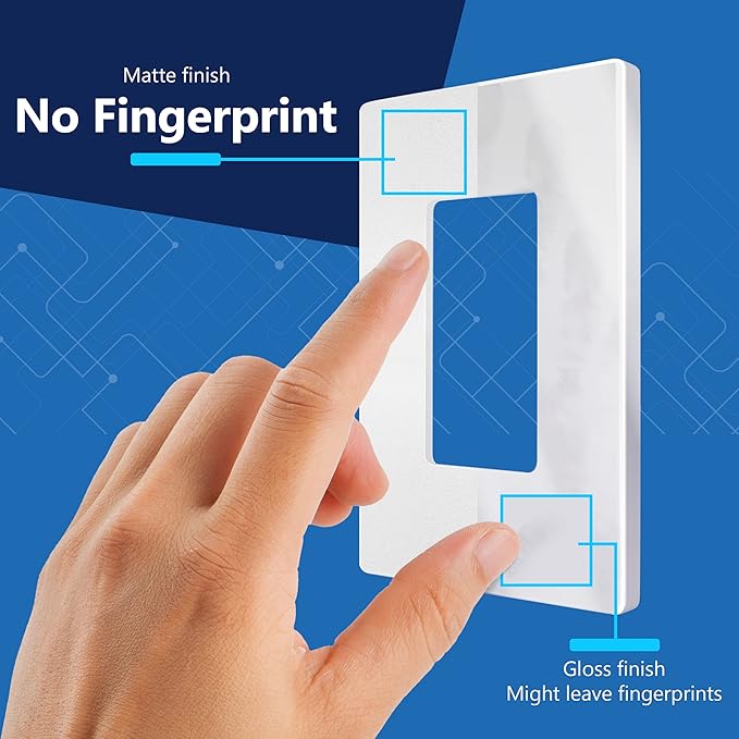 LIDER Matte Finish Decorator Switch Cover, Screwless Wall Plate, Mid-Size 1-Gang 4.88" x 3.11", Unbreakable Polycarbonate Thermoplastic, UL Listed, LSWP-31M-W, White