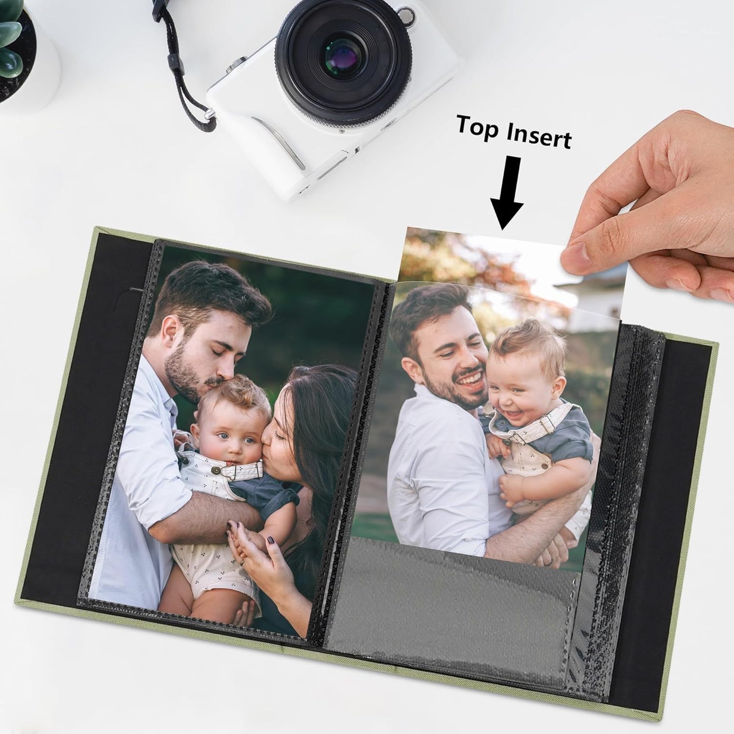 Small 4x6 Photo Album 100 Pockets Linen Cover with Front Window Portable Mini Picture Book for Family Travel Wedding and Memory Keepsake Organizer White