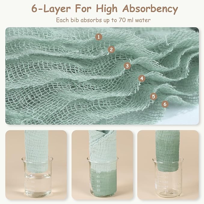 Yoofoss Muslin Baby Bibs 10 Pack 100% Organic Cotton 6-Layer Soft Absorbent Drool Bandana Baby Bibs for Drooling and Teething for Boys and Girls, Beige & Blue