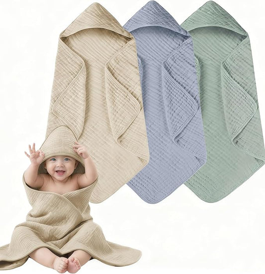 3-Pack Hooded Baby Towels for Newborn 100% Cotton Soft Babies Blanket Toddler and Kids Bath Towel Baby Essentials