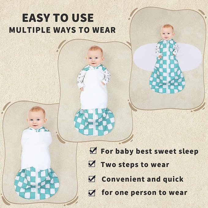 Newborn Sleep Sack Baby Swaddle,3-Way Adjustable Wearable Blanket,100% Rayon Cotton Swaddling Sleeping Bag. (Bohemia&Checkered, 0-3 Months)